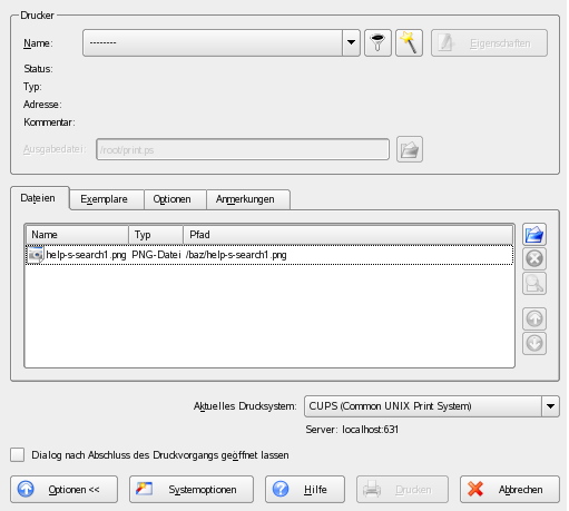 Starten eines Druckauftrags mit KPrinter