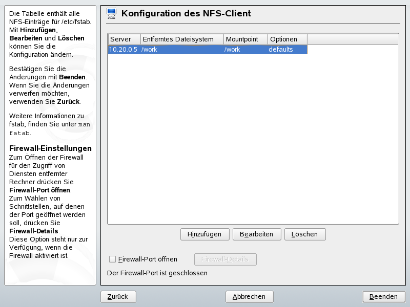 Konfiguration des NFS-Clients mit YaST