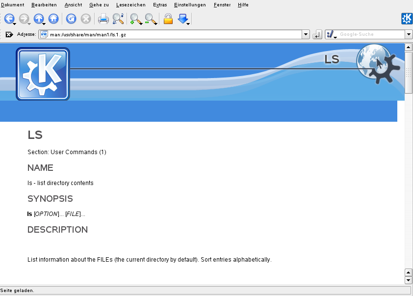 Anzeigen einer man-Seite mit Konqueror