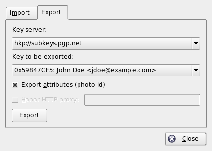 Exporting a Key to a Key Server