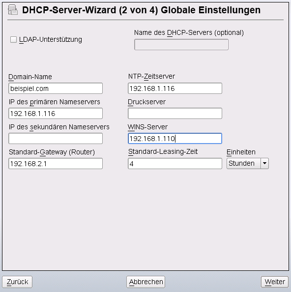 DHCP-Server: Globale Einstellungen