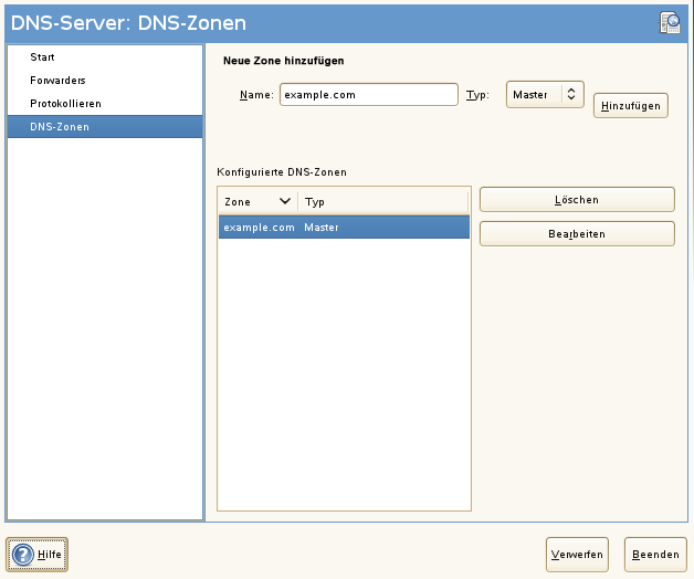 DNS-Server-Installation: DNS-Zonen