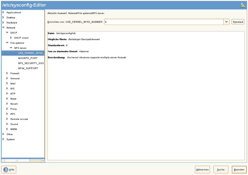 Systemkonfiguration mithilfe des sysconfig-Editors