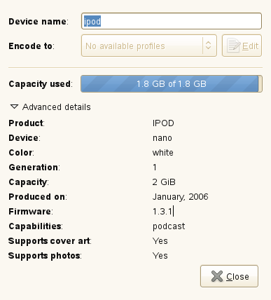 Banshee iPod Device Properties