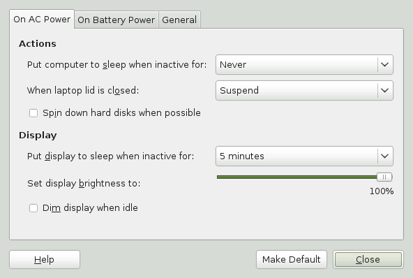 GNOME Power Manager On AC Power Preferences