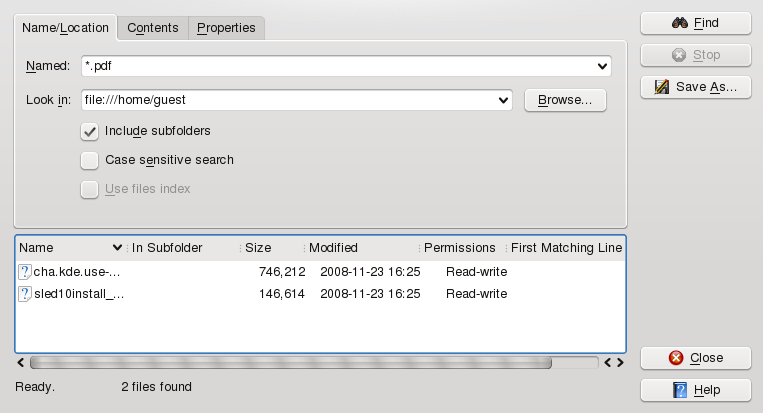 Finding Files with KFind