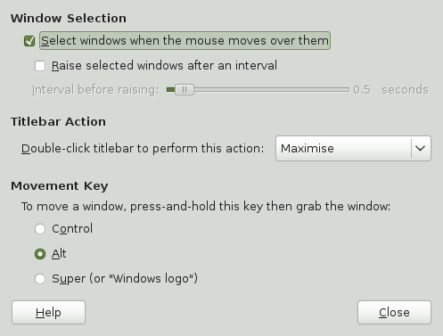 Window Preferences Dialog