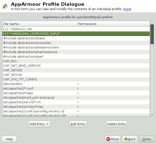 AppArmor profile dialog