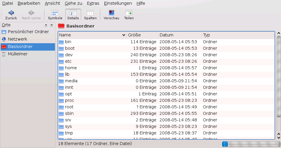 Dateien und Ordner in der KDE-Dateiverwaltung