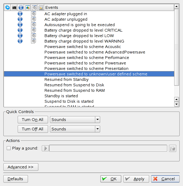 Configuring KPowersave Notifications