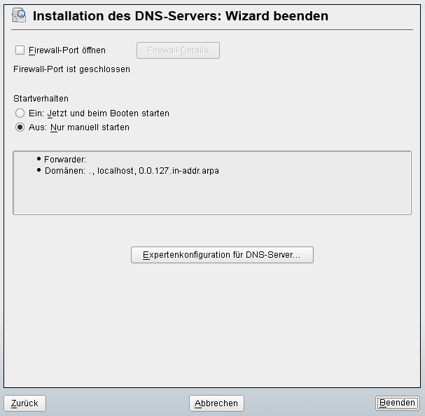 DNS-Server-Installation: Wizard beenden