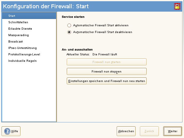 Die YaST-Firewall-Konfiguration