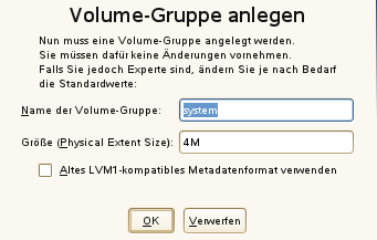 Anlegen einer Volume-Gruppe