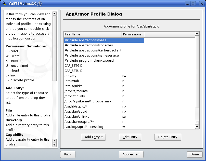 AppArmor-Profildialog