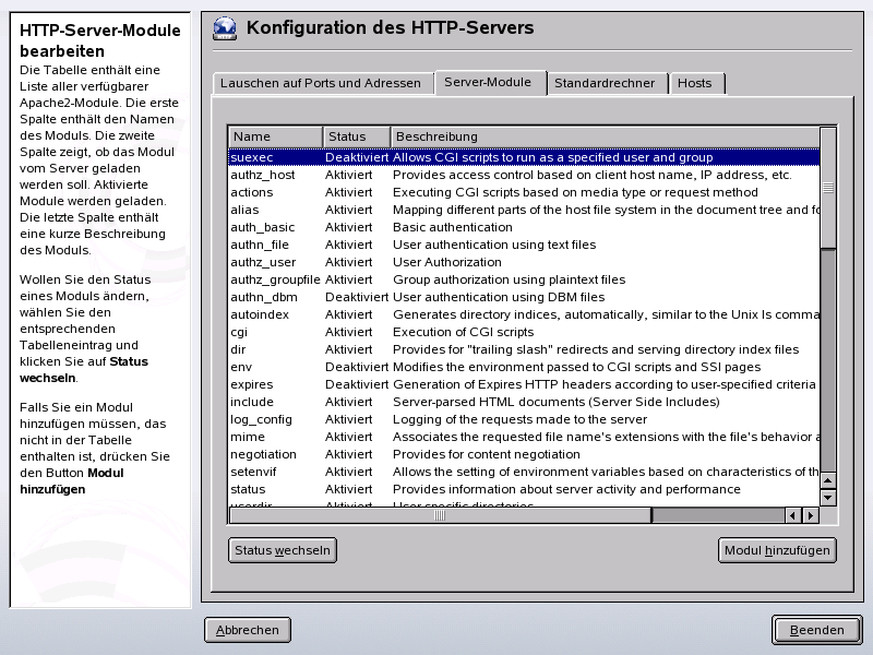 HTTP-Server-Konfiguration: Server Modules (Server-Module)