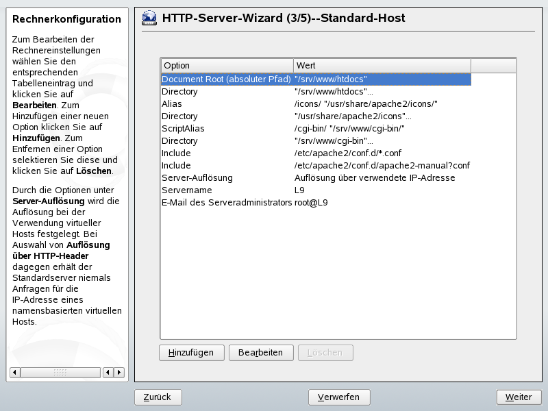 HTTP-Server-Assistent: Default Host (Standardhost)