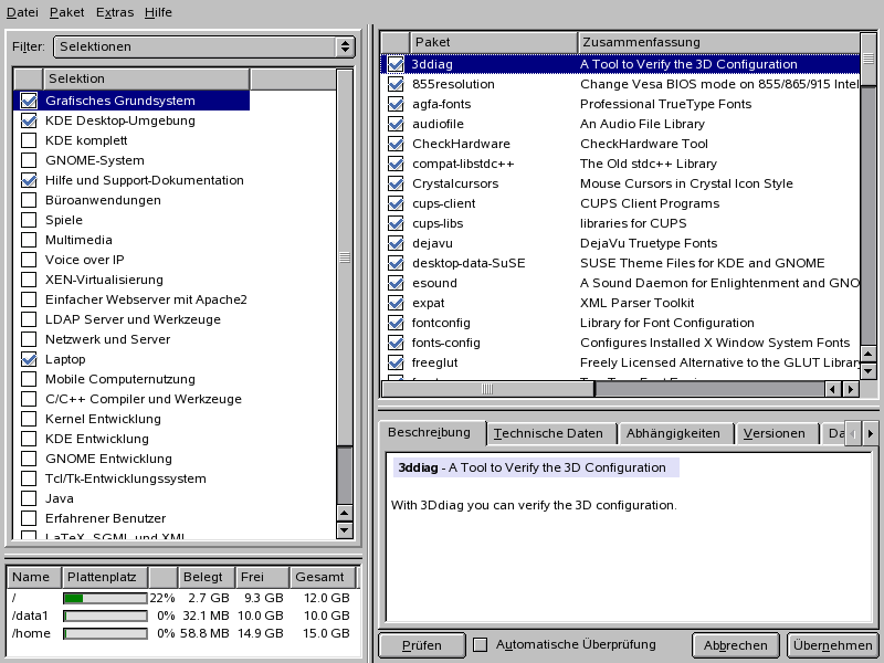 Installieren und Entfernen der Software mit dem YaST-Paket-Manager