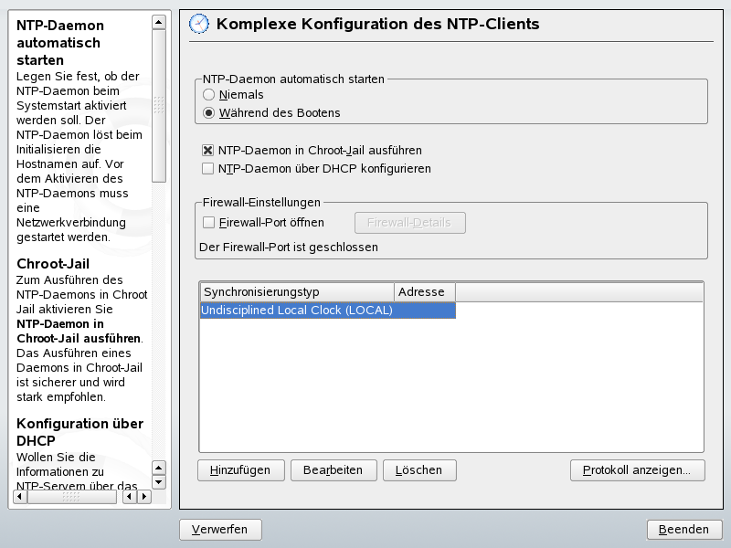 YaST: Komplexe NTP-Client-Konfiguration