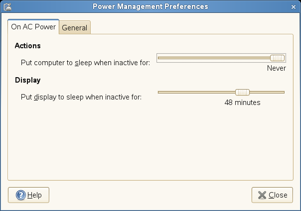 GNOME Power Manager On AC Power Preferences