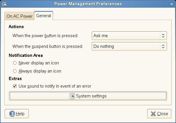 GNOME Power Manager General Preferences