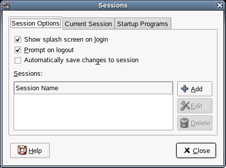 Sessions Dialog—Session Options Page