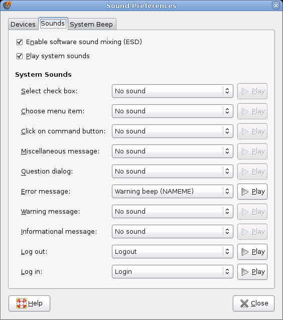 Sound Preferences Dialog