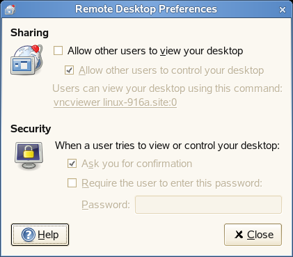 Remote Desktop Preferences dialog box