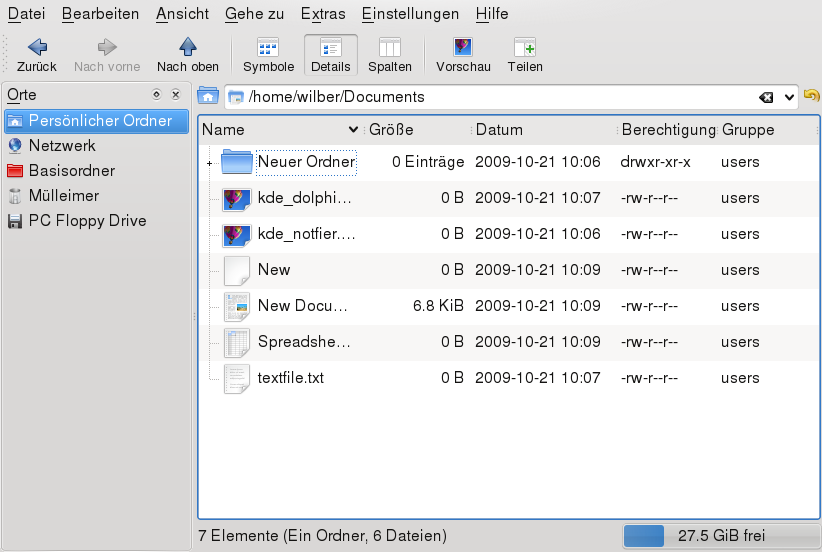 Dateizugriffsberechtigungen in der KDE-Dateiverwaltung