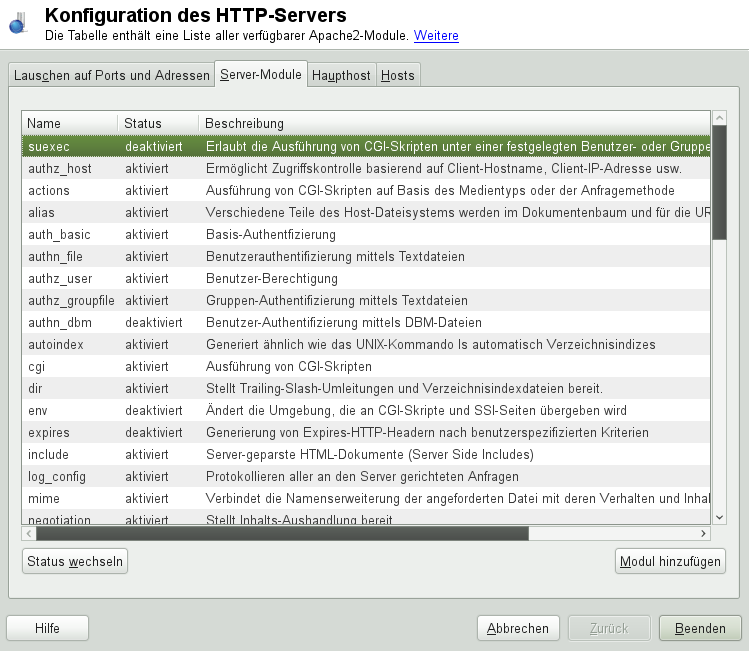 Konfiguration des HTTP-Servers: Server-Module