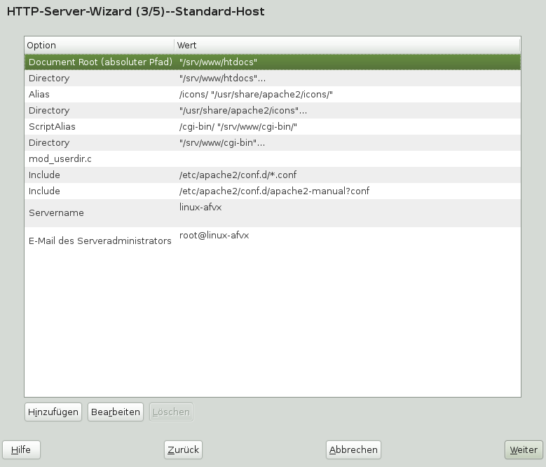 HTTP-Server-Assistent: Standardhost