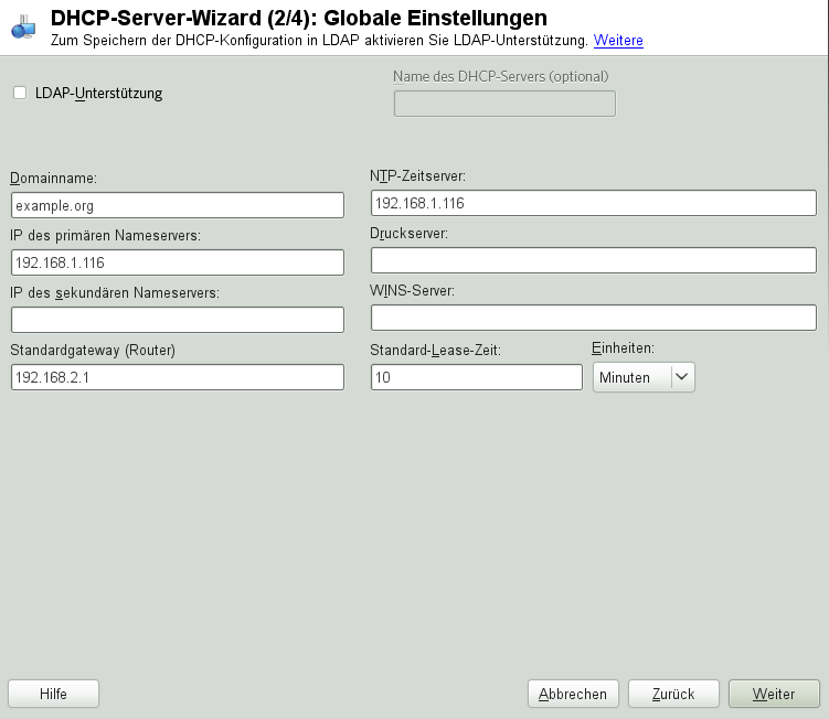 DHCP-Server: Globale Einstellungen