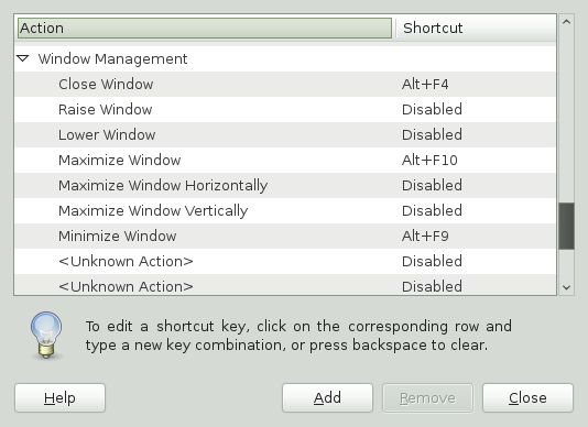 Keyboard Shortcuts Dialog