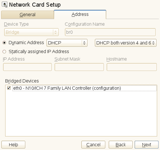 Configuring Network Bridge with YaST