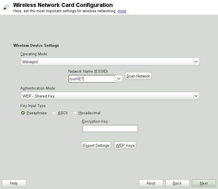 YaST: Configuring the Wireless Network Card