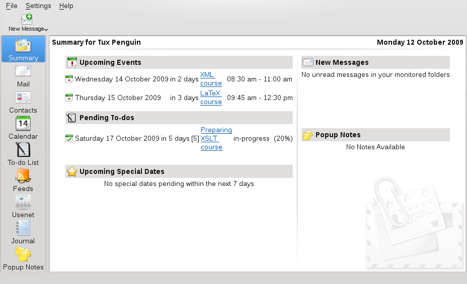 The Kontact Summary View