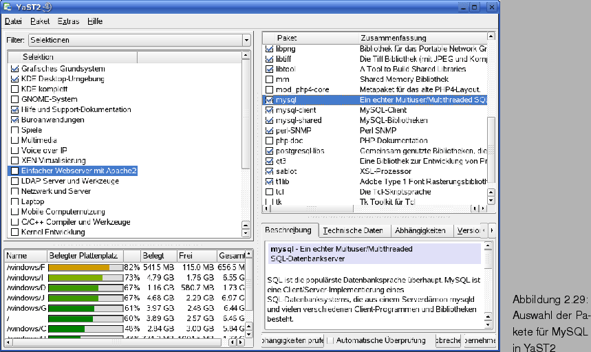 \begin{figure}\htmlimage
\spfiglii{0.81}{Bld19_51.eps}{Auswahl der Pa- \newline kete fr
MySQL \newline in YaST2}{_Ref62616110}
\end{figure}