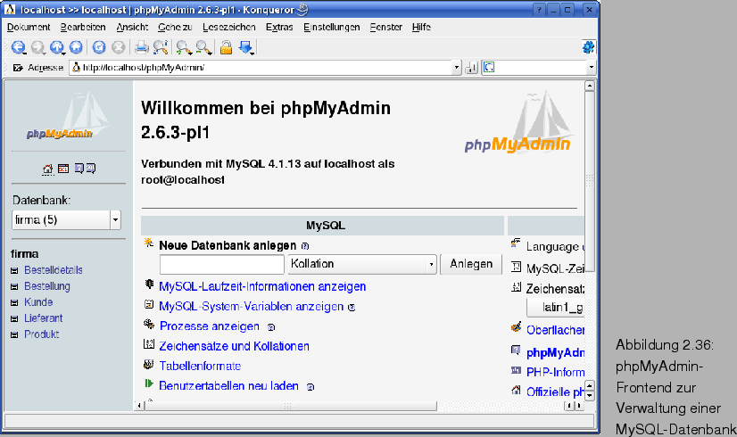 \begin{figure}\htmlimage
\spfiglii{0.75}{Bld19_57.eps}{phpMyAdmin-\newline Frontend zur Verwaltung einer
MySQL-Datenbank}{_Ref62887212}
\end{figure}