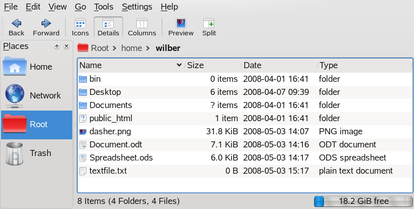 Dateien und Ordner in der KDE-Dateiverwaltung