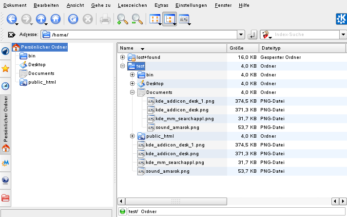 Dateien und Ordner in der KDE-Dateiverwaltung