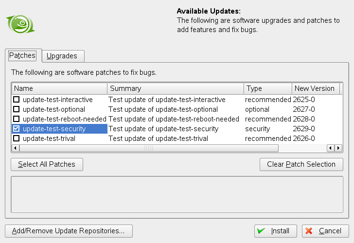 openSUSE Updater: Detaillierte Update-Ansicht