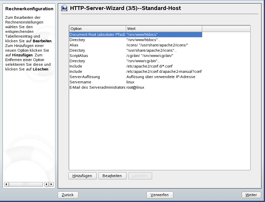 HTTP-Server-Wizard: Standardhost