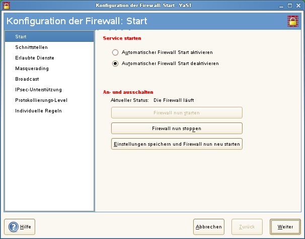 Die YaST-Firewall-Konfiguration