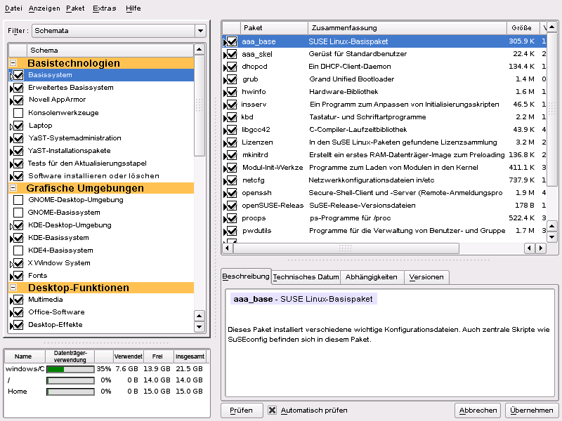 Installieren und Entfernen der Software mit dem YaST-Software-Manager