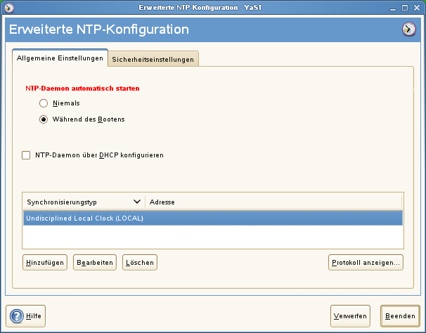 Erweiterte NTP-Client-Konfiguration: Allgemeine Einstellungen