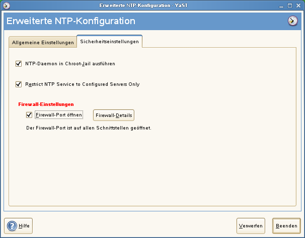 Erweiterte NTP-Client-Konfiguration: Sicherheitseinstellungen