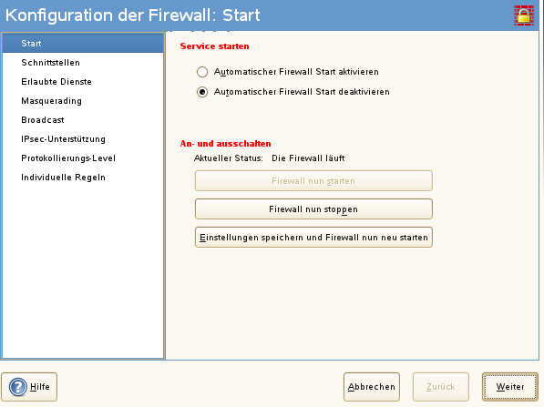 Die YaST-Firewall-Konfiguration