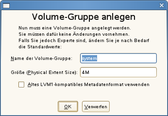 Anlegen einer Volume-Gruppe