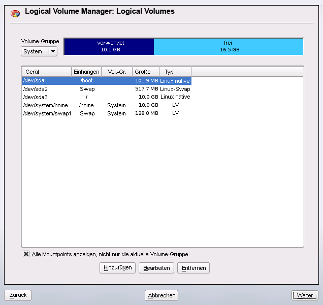 Verwaltung der logischen Volumes