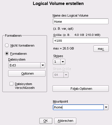 Erstellen logischer Volumes